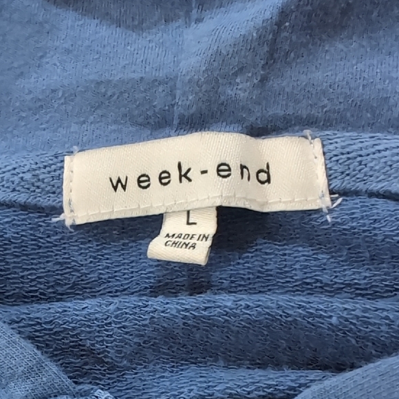 Week -End Vintage Cropped Hoodie Women's Large Y2K 2000s Cotton Blend Blue - Picture 2 of 8